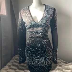 Windsor black embellished long sleeve mini